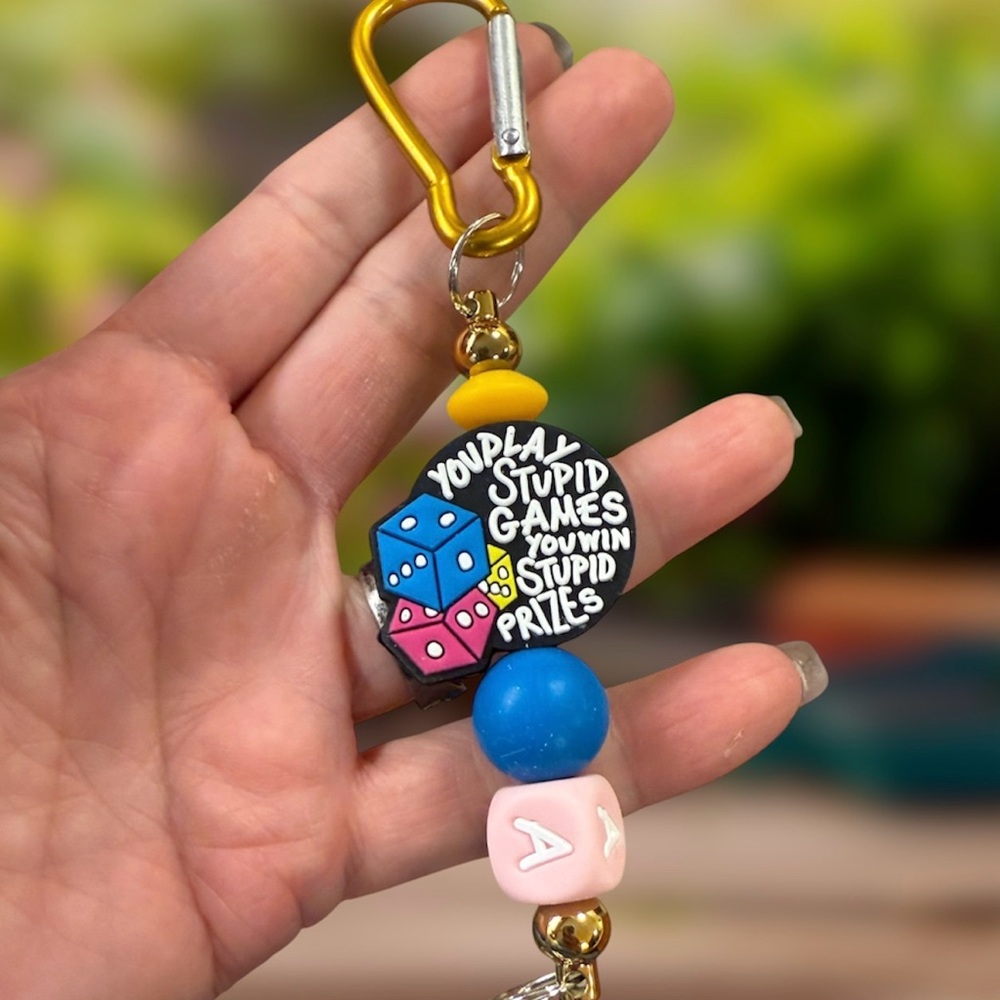 Colorful Dice Keychain with Quote